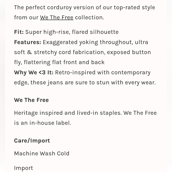 #225- We The Free FP Jayde Cord Flare Jeans In Baton Rouge - Picture 5 of 10